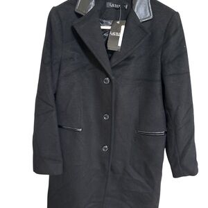 Ralph Lauren Elegant Black Trench Coat with Leather Details